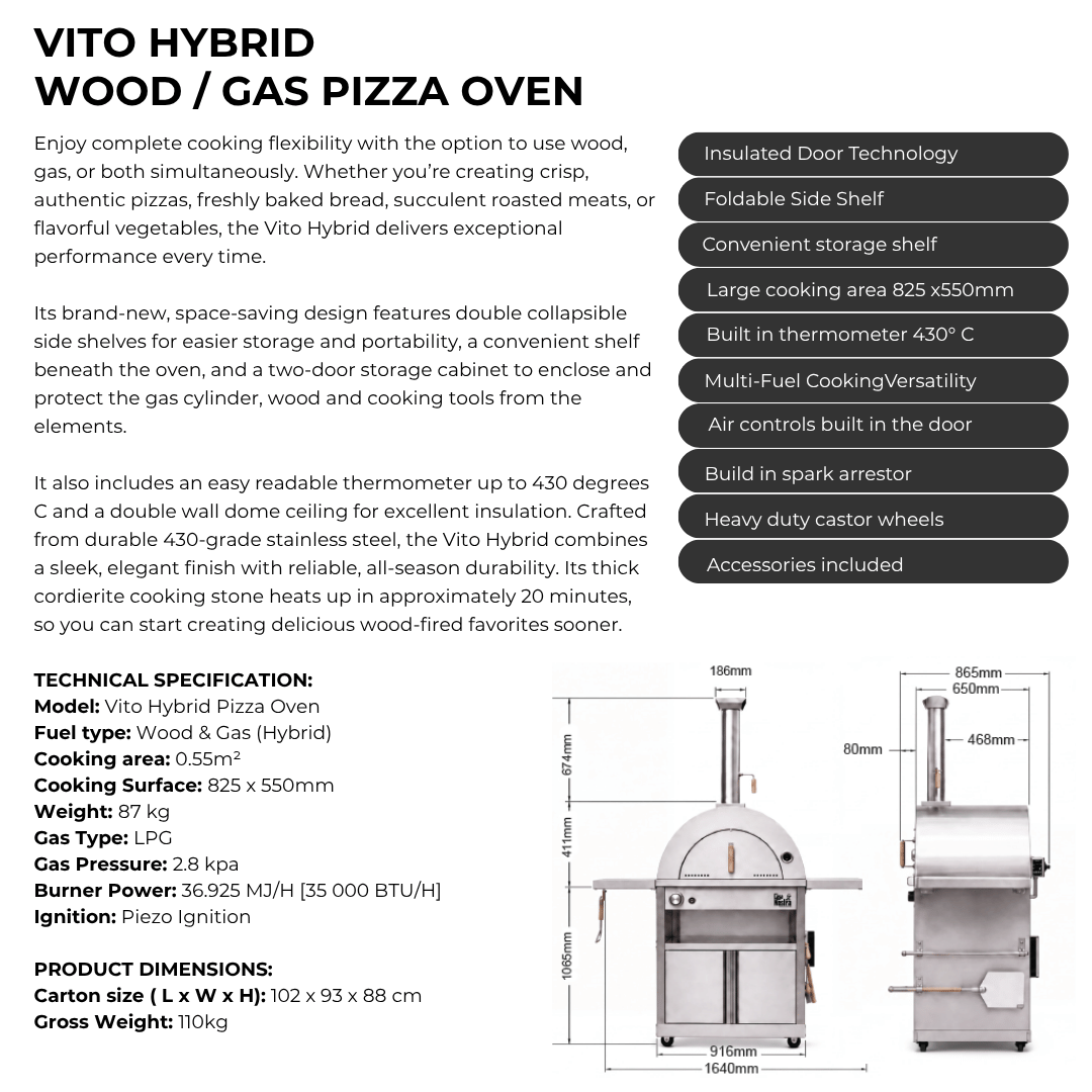 Casa Nostra Vito Hybrid Pizza Oven Specification