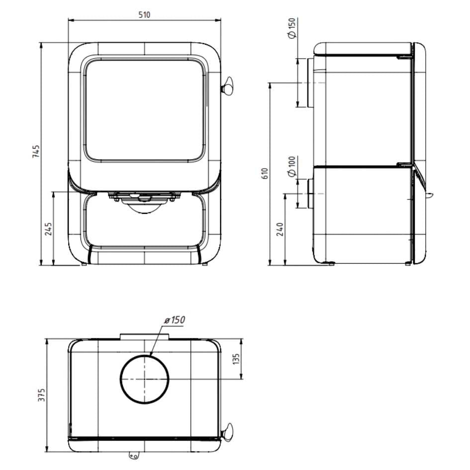 Dovre Rock 350 Fireplace with Wood Base Specification