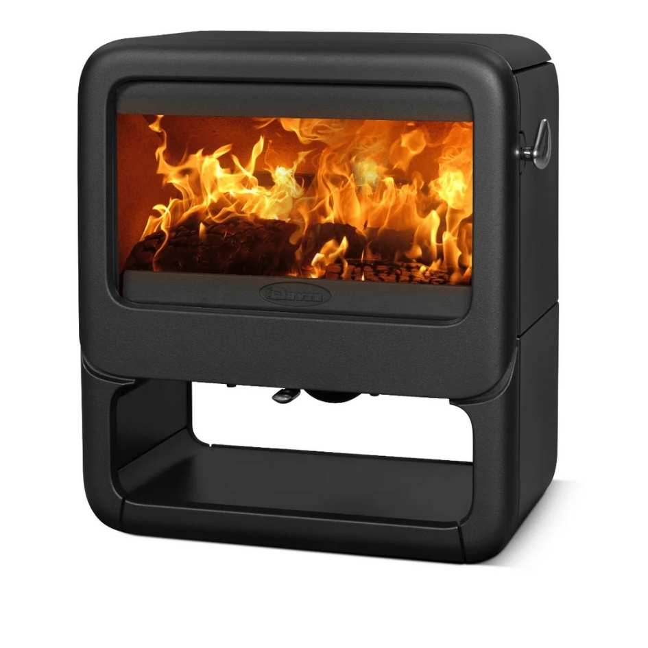 Dovre Rock 500 Fireplace with Wood Base Side View