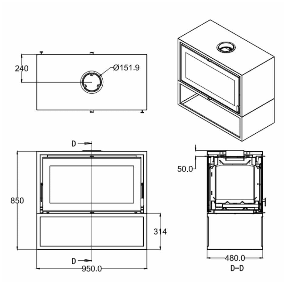 Flamm 950 Double-Sided Fireplace Specification