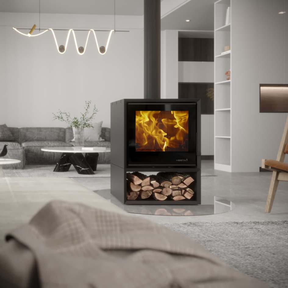 Heeta 600 Double Sided Log Base Bevelled Wood Fireplace