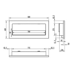 NovaFlame Slimline Hanging Biofuel Fireplace 900x400 - Black - Glass