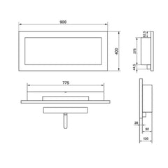 NovaFlame Slimline Hanging Biofuel Fireplace 900x400 - Black - No Glass