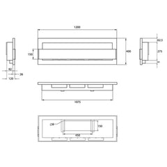 NovaFlame Wall Mount Biofuel Fireplace 1200x400 - Black - Glass