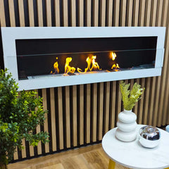 NovaFlame Wall Mount Biofuel Fireplace 1200x400 - Gloss White - Glass