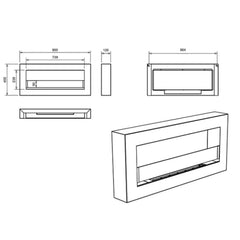 NovaFlame Wall Mount Biofuel Fireplace 900x400 - Black - Glass