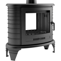 Kratki K8T - Double Sided Glass - Wood, Cast Iron, Freestanding Fireplace - side