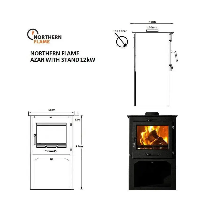 Northern Flame - Azar Fireplace, 12kW + Stand - MultiFire - Fireplace Specialists