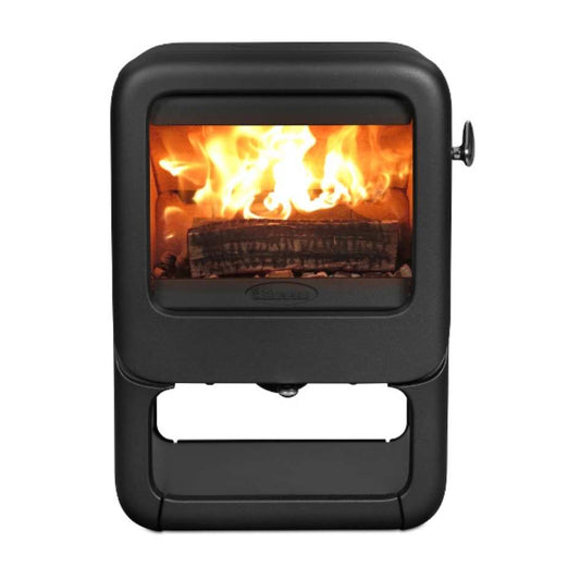 Dovre Rock 350 Fireplace with Wood Base Front View

