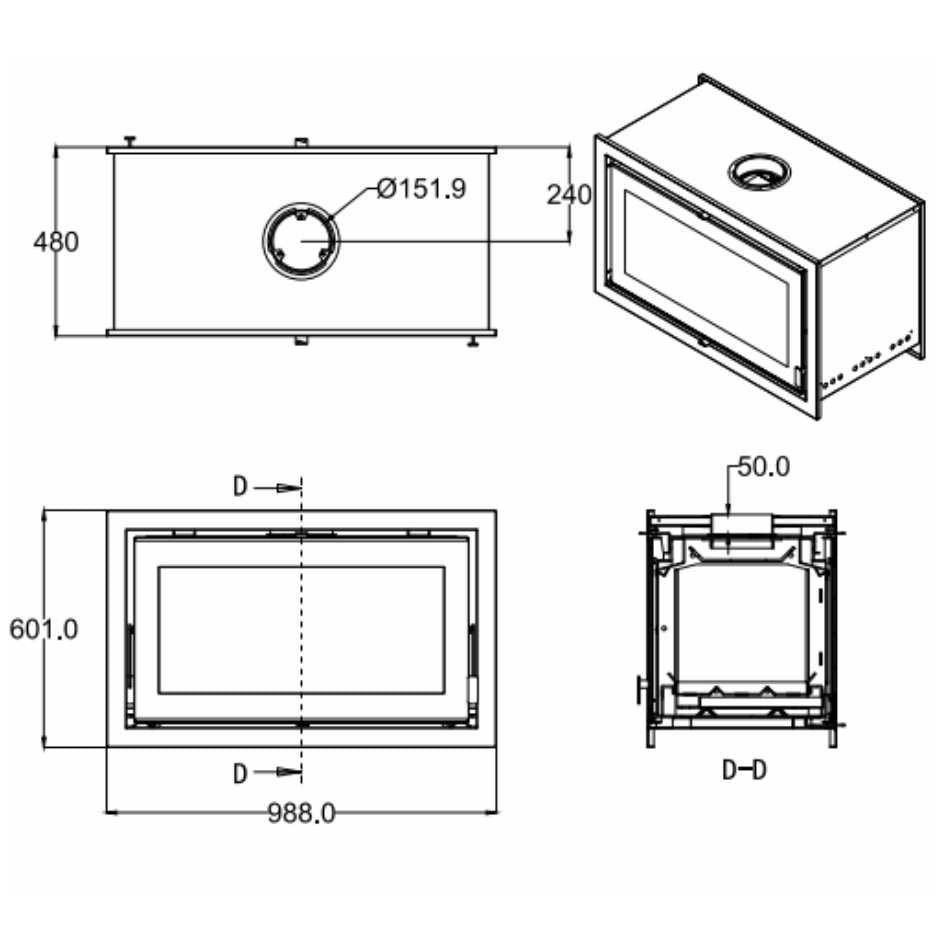 Flamm 950 Double-Sided Built-in Fireplace Spec