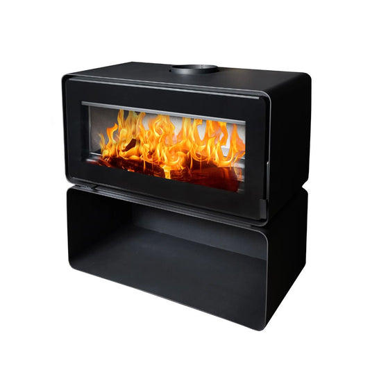 Flamm 985 on Log Base Freestanding Fireplace