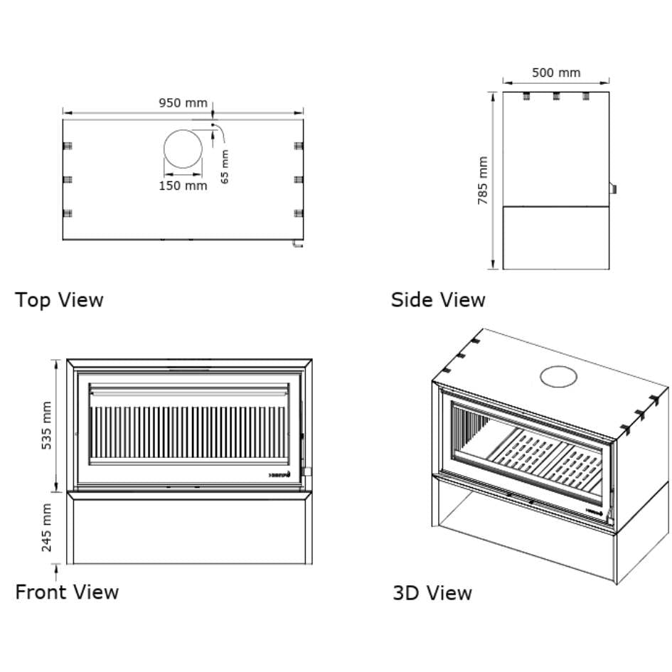 Heeta 950 Log Base Bevel Wood Fireplace