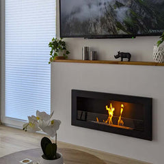 NovaFlame Slimline Hanging Biofuel Fireplace 900x400 - Black - Glass