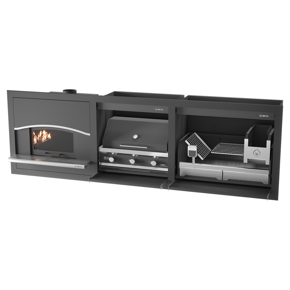 SAFire Pyro Gas & Wood Braai Grill Combo with Pizza Oven