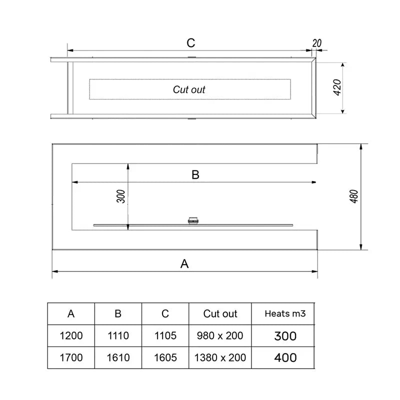 Canto Three Flueless Gas Fireplace Black - Gas Fireplace