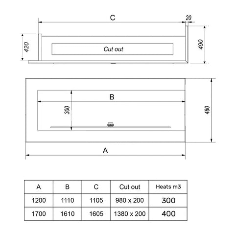 Canto Two Flueless Gas Fireplace Black - Gas Fireplace