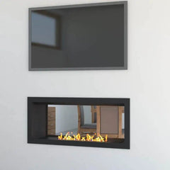Flueless Gas Fireplace, Double Sided Built-In, Black with stones - MultiFire - Fireplace Specialists
