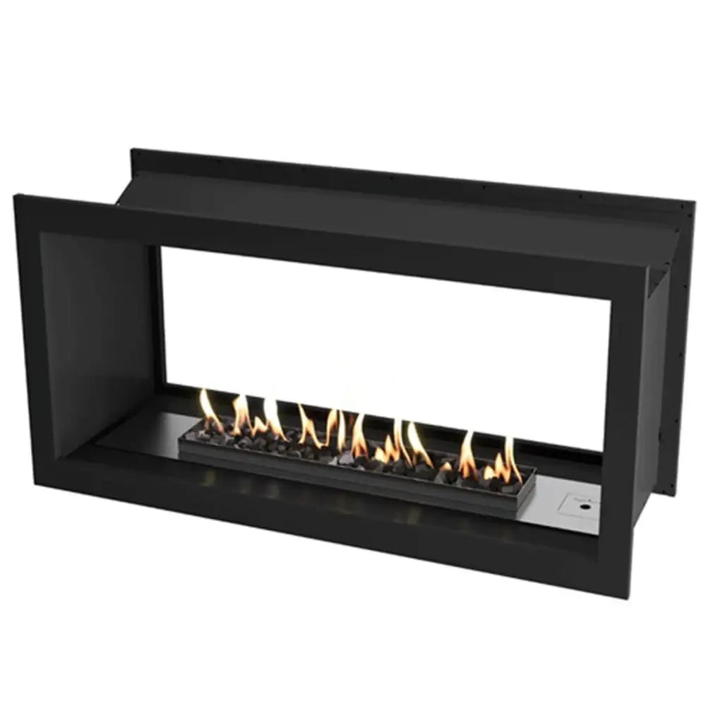 Flueless Gas Fireplace, Double Sided Built-In, Black with stones - MultiFire - Fireplace Specialists