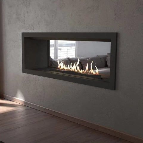 Flueless Gas Fireplace, Double Sided Built-In, Black with stones - MultiFire - Fireplace Specialists