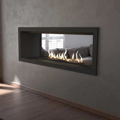 Flueless Gas Fireplace, Double Sided Built-In, Black with stones - MultiFire - Fireplace Specialists