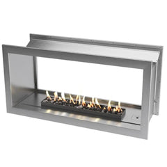 lueless Gas Fireplace, Double Sided Built-In, Stainless Steel 
