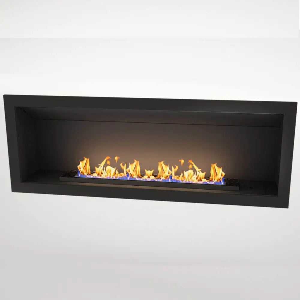 Flueless Gas Fireplace, Single Sided Built-In, Black with stones