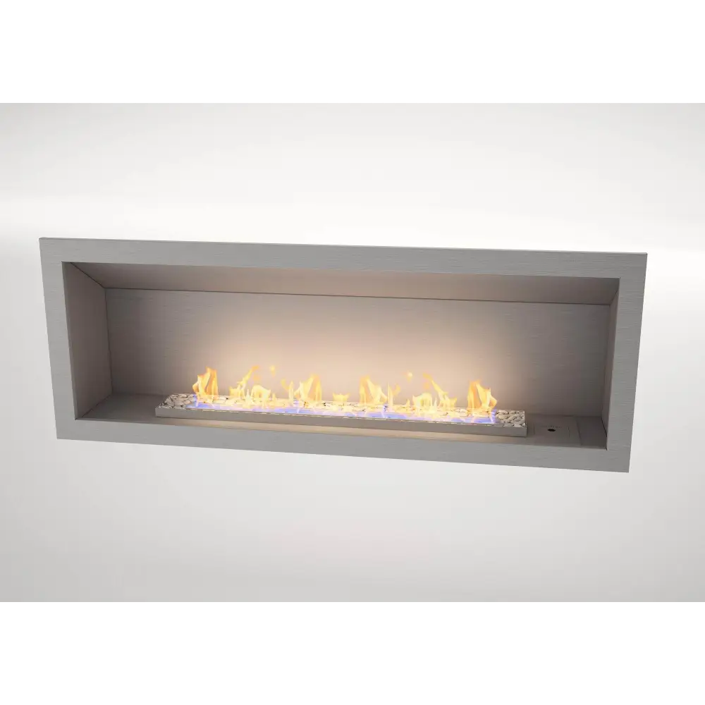 Flueless Gas Fireplace, Single Sided Built-In, Stainless Steel with stones