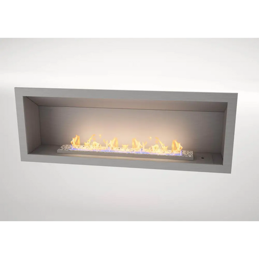 Flueless Gas Fireplace, Single Sided Built-In, Stainless Steel with stones