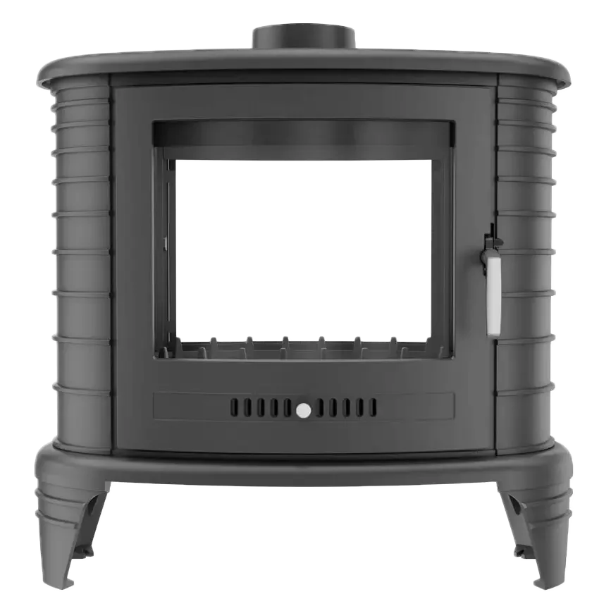 Glass - Wood, Cast IroKratki K8T - Double Sided n, Freestanding Fireplace - front