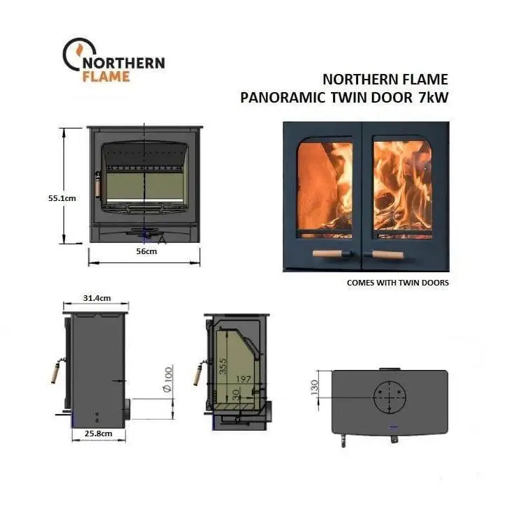 Northern Flame - Panoramic Twin Door Fireplace, 7kW