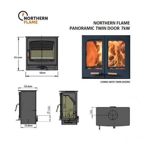 Northern Flame - Panoramic Twin Door Fireplace, 7kW